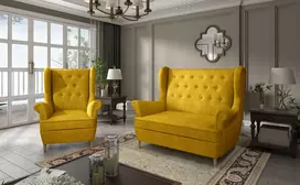 Komplektas sofa ir fotelis Aros 2+1 geltona