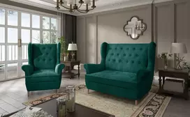 Komplektas sofa ir fotelis Aros 2+1 žalia