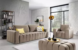 Baldų komplektas Sofa, fotelis ir pufas Lazaro 3+1+Puf ruda