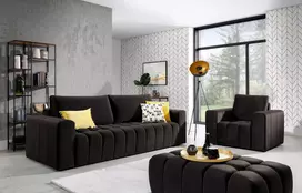 Baldų komplektas Sofa, fotelis ir pufas Lazaro 3+1+Puf ruda