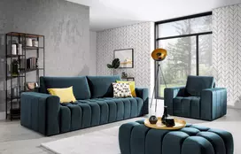 Baldų komplektas Sofa, fotelis ir pufas Lazaro 3+1+Puf mėlyna