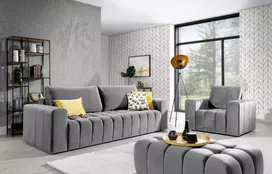 Baldų komplektas Sofa, fotelis ir pufas Lazaro 3+1+Puf pilka