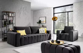Baldų komplektas Sofa, fotelis ir pufas Lazaro 3+1+Puf pilka