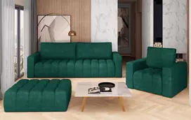 Baldų komplektas Sofa, fotelis ir pufas Lazaro 3+1+Puf žalia