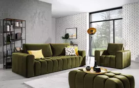Baldų komplektas Sofa, fotelis ir pufas Lazaro 3+1+Puf žalia