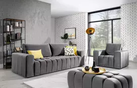 Baldų komplektas Sofa, fotelis ir pufas Lazaro 3+1+Puf pilka