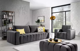 Baldų komplektas Sofa, fotelis ir pufas Lazaro 3+1+Puf pilka