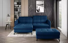 Komplektas kampinė sofa ir pufas Lorelle mėlyna