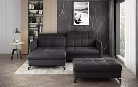 Komplektas kampinė sofa ir pufas Lorelle pilka
