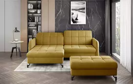 Komplektas kampinė sofa ir pufas Lorelle geltona