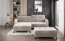 Komplektas kampinė sofa ir pufas Lorelle beige