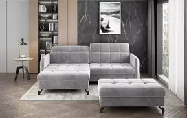 Komplektas kampinė sofa ir pufas Lorelle pilka