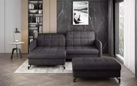 Komplektas kampinė sofa ir pufas Lorelle pilka