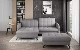Komplektas kampinė sofa ir pufas Lorelle pilka