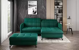 Komplektas kampinė sofa ir pufas Lorelle žalia