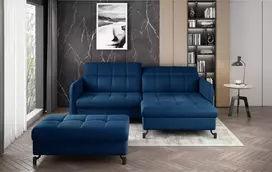 Komplektas kampinė sofa ir pufas Lorelle mėlyna