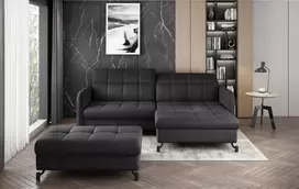 Komplektas kampinė sofa ir pufas Lorelle pilka