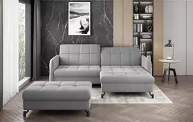 Komplektas kampinė sofa ir pufas Lorelle pilka