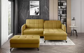 Komplektas kampinė sofa ir pufas Lorelle geltona