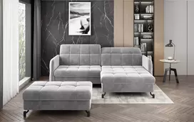 Komplektas kampinė sofa ir pufas Lorelle pilka
