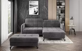Komplektas kampinė sofa ir pufas Lorelle pilka