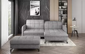 Komplektas kampinė sofa ir pufas Lorelle pilka