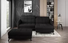 Komplektas kampinė sofa ir pufas Lorelle juoda