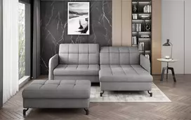 Komplektas kampinė sofa ir pufas Lorelle pilka