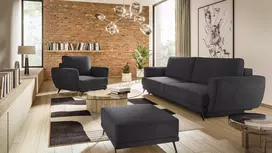Komplektas sofa, fotelis ir pufas Megis 3+1+puf juoda