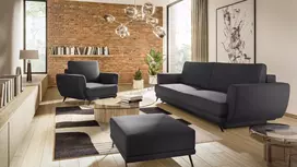 Komplektas sofa, fotelis ir pufas Megis 3+1+puf juoda