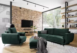 Komplektas sofa, fotelis ir pufas Megis 3+1+puf žalia