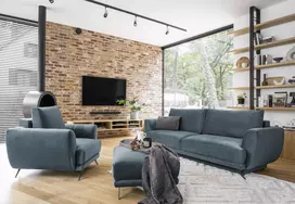 Komplektas sofa, fotelis ir pufas Megis 3+1+puf mėlyna