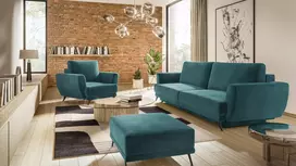 Komplektas sofa, fotelis ir pufas Megis 3+1+puf mėlyna