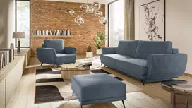 Komplektas sofa, fotelis ir pufas Megis 3+1+puf mėlyna