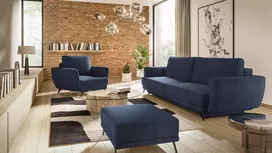 Komplektas sofa, fotelis ir pufas Megis 3+1+puf mėlyna