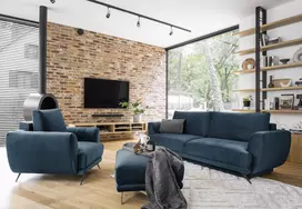 Komplektas sofa, fotelis ir pufas Megis 3+1+puf mėlyna