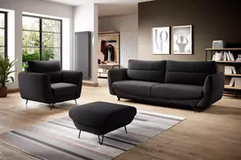 Komplektas Sofa su foteliu ir pufu Silva 3+1+puf juoda