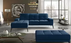 Komplektas kampinė sofa ir pufas Torrense mėlyna