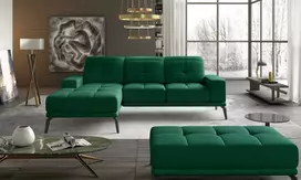 Komplektas kampinė sofa ir pufas Torrense žalia