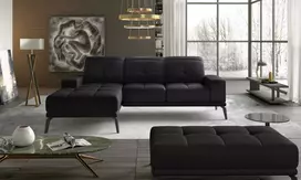 Komplektas kampinė sofa ir pufas Torrense juoda