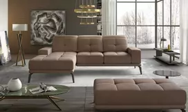 Komplektas kampinė sofa ir pufas Torrense ruda
