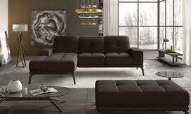Komplektas kampinė sofa ir pufas Torrense ruda