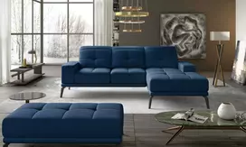 Komplektas kampinė sofa ir pufas Torrense mėlyna