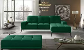 Komplektas kampinė sofa ir pufas Torrense žalia