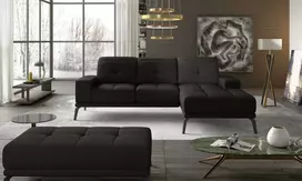 Komplektas kampinė sofa ir pufas Torrense juoda