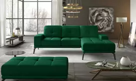 Komplektas kampinė sofa ir pufas Torrense žalia