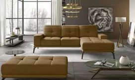 Komplektas kampinė sofa ir pufas Torrense geltona