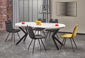 Prailginamas valgomojo stalas PERONI, balto marmuro, pilka, juoda