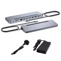 i-tec USB-C metalinis ergonomiškas 4K 3x ekranas 2x DP 1x HDMI LAN garso maitinimo tiekimas 100 W + i-tec universalus įkroviklis 100 W - prijungimo stotelė