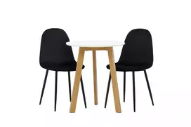 Valgomojo stalas Leonora φ65 - Oaklook / Baltas MDF + Valgomojo kėdė Polar - Juodos kojos / Black Velvet _2